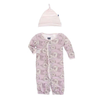 Print Bamboo Ruffle Layette Gown Converter and Knot Hat Set - Sweet Pea Poppies KicKee Pants Size: 3-6 Months