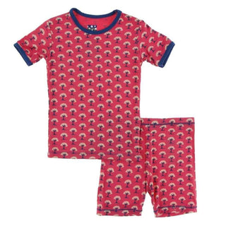 Print Bamboo Short Sleeve Pajama Set with Shorts - Red Ginger Mini Trees KicKee Pants Size: 6-12 Months