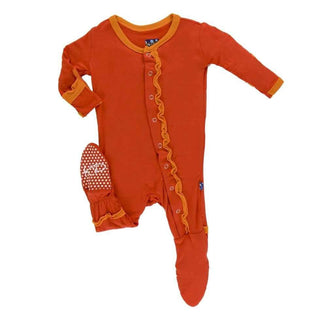Solid Bamboo Muffin Ruffle Footie with Snaps, Poppy with Sunset KicKee Pants Size: Newborn