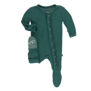 Solid Bamboo Muffin Ruffle Footie with Snaps - Ivy KicKee Pants Size: Newborn