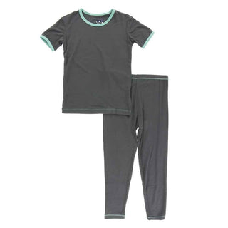 Solid Bamboo Short Sleeve Pajama Set - Stone with Glass KicKee Pants Size: 2T