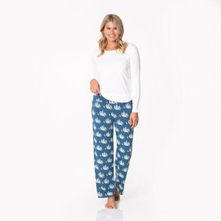 Women's Print Bamboo Long Sleeve Loosey Goosey Tee & Pajama Pants Set - Deep Sea Sailboat Race KicKee Pants Size: S