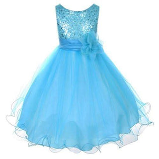 Girl's Sequin Double Mesh Flower Dress - Aqua Kid's Dream Size: 3-6 Months