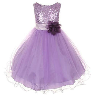 Girl's Sequin Double Mesh Flower Dress - Lavender Kid's Dream Size: 3-6 Months