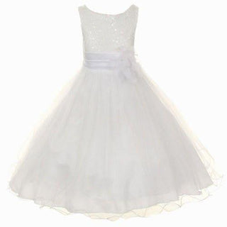 Girl's Sequin Double Mesh Flower Dress - White Kid's Dream Size: 3-6 Months