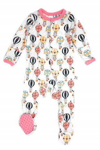 Girl's Bamboo Footie with Snaps - Up Up & Away (Hot Air Balloons) Kozi and Co. Size: 0-3 Months
