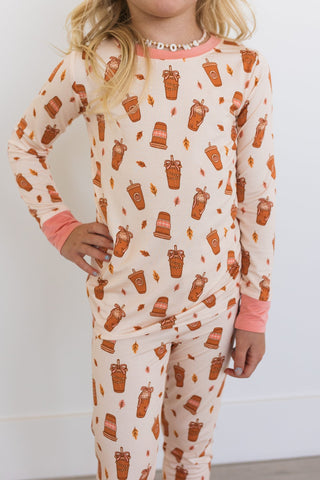 Bamboo Long Sleeve Pajama Set - Pumpkin Latte In My Jammers Size: 3T