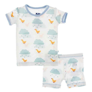 Bamboo Pajama Set With Shorts - Natural Puddle Duck KicKee Pants Size: 2T