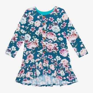 Girl's Bamboo Long Sleeve Henley Hi Low Dress - Keisha (Floral) Posh Peanut Size: 2T