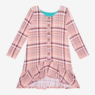 Girl's Bamboo Long Sleeve Henley Hi Low Dress - Stephanie (Plaid) Posh Peanut Size: 2T