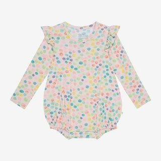 Girl's Bamboo Long Sleeve Ruffled Bubble Romper - Estelle (Polka Dots) Posh Peanut Size: 3-6 Months