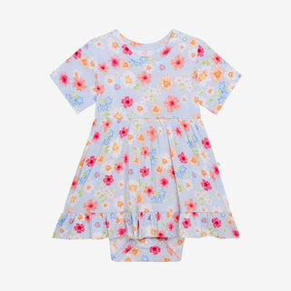 Girl's Bamboo Short Sleeve Ruffled Bodysuit Dress - Carissa (Floral) Posh Peanut Size: 0-3 Months