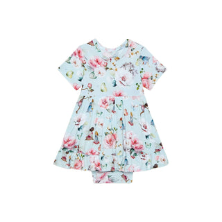 Bamboo Short Sleeve Ruffled Twirl Bodysuit Dress - Melinda (Fairies) Posh Peanut Size: 0-3 Months