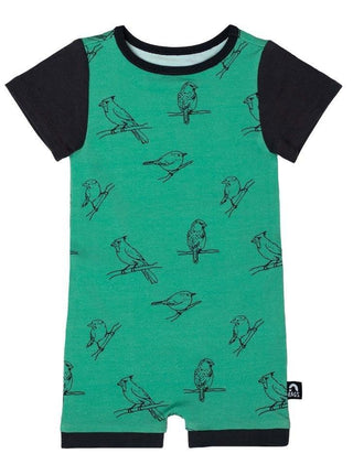 Boy's Infant Short Sleeve Short Rag Romper, Spring Birds - Turquoise Rags Size: 3-6 Months
