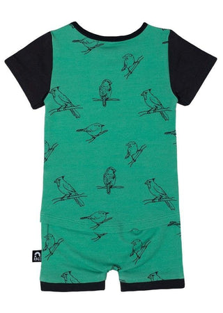 Boy's Infant Short Sleeve Short Rag Romper, Spring Birds - Turquoise Rags Size: 3-6 Months