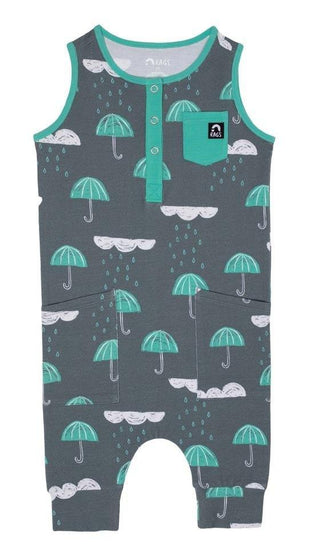 Boy's Tank Henley Capri Chest and Hip Pocket Rag Romper, Rainy Day - Stormy Weather Rags Size: 6-12 Months
