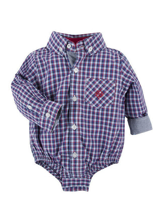 Andy and Evan Boys Long Sleeve Oxford Bodysuit - Red and Blue Tight Check
