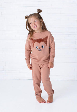 Birdie Bean Girl's Long Sleeve Crewneck Sweatshirt and Pants Outfit Set - Werewolf Furry