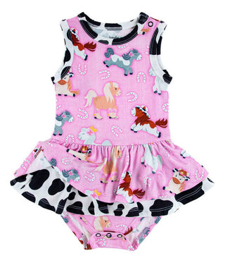 Birdie Bean Girl's Twirl Bodysuit Dress - Kelsea (Horses)