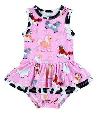 Birdie Bean Girl's Twirl Bodysuit Dress - Kelsea (Horses)