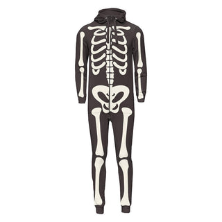 KicKee Pants Adult Graphic Fleece Jumpsuit with Hood - Midnight Skeleton