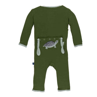 KicKee Pants Applique Coverall - Moss Turtle