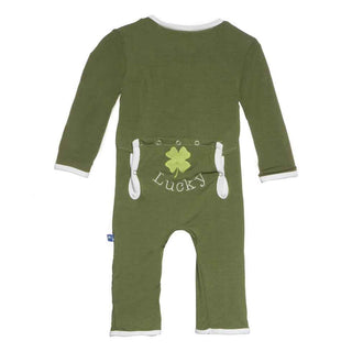 KicKee Pants Applique Coverall Romper, Moss Clover