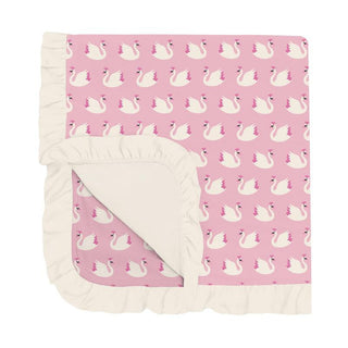 KicKee Pants Baby Girls Print Bamboo Ruffle Stroller Blanket - Cake Pop Swan Princess 