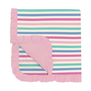 KicKee Pants Baby Girls Print Bamboo Ruffle Stroller Blanket - Skip To My Lou Stripe 