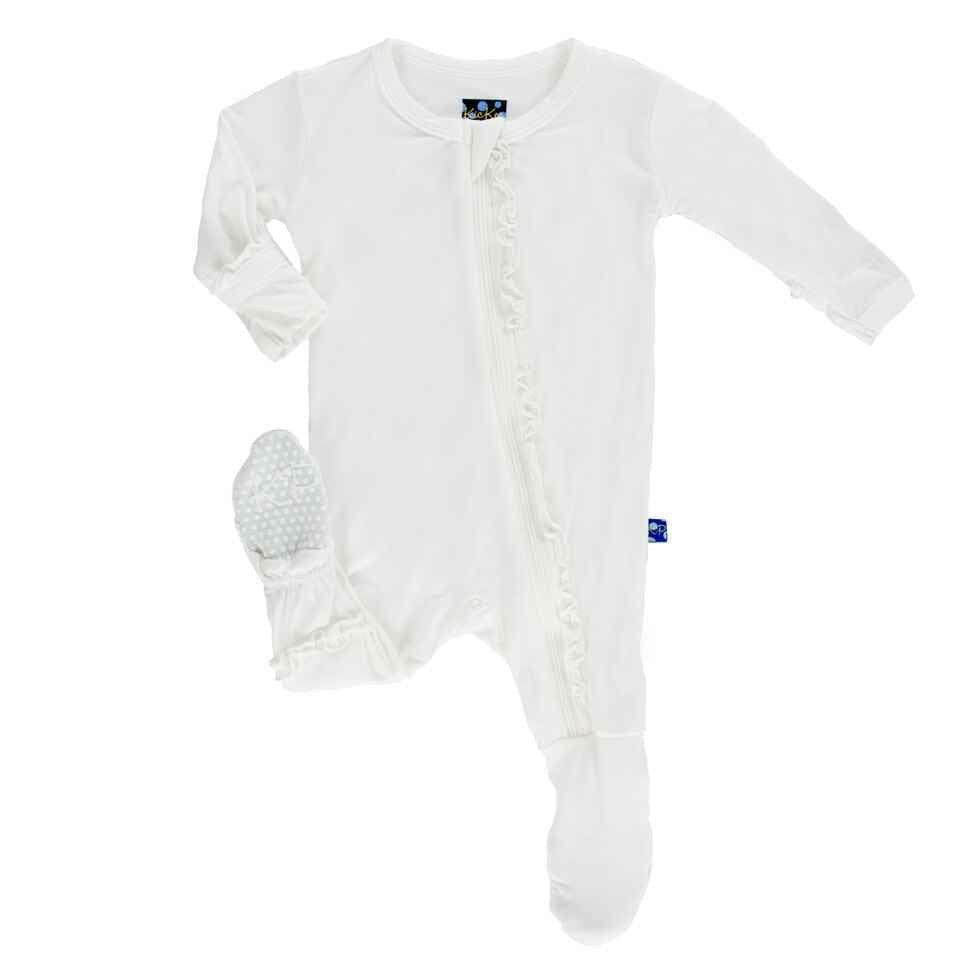 KicKee Pants Bamboo Girl's Muffin Ruffle Footie (Zip) Natural - Main Image