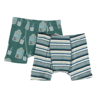KicKee Pants Boxer Briefs Set - Ivy Milk and Multi Agriculture Stripe