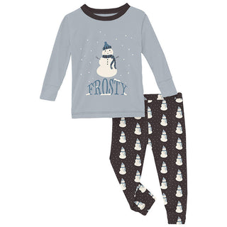 KicKee Pants Boy's Print Bamboo Long Sleeve Graphic Tee Pajama Set - Midnight Tiny Snowman