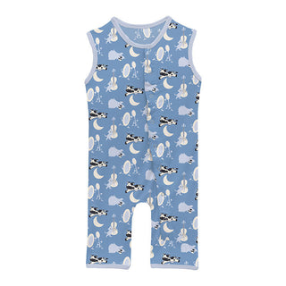 KicKee Pants Boy's Print Bamboo Tank Romper - Dream Blue Hey Diddle Diddle 