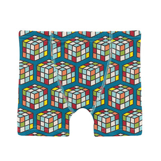 KicKee Pants Boy's Print Boxer Briefs (Set of 3) - Confetti Splatter Paint, Natural & Cerulean Blue Puzzle Cube