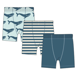 KicKee Pants Boys Print Boxer Briefs Set of 3 - Fresh Air Blue Whales, Deep Sea with Fresh Air and Nautical Stripe