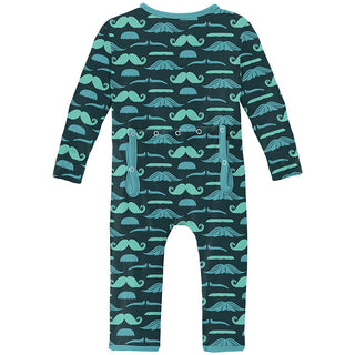 KicKee Pants Boys Print Coverall with Zipper - Pine Mustaches