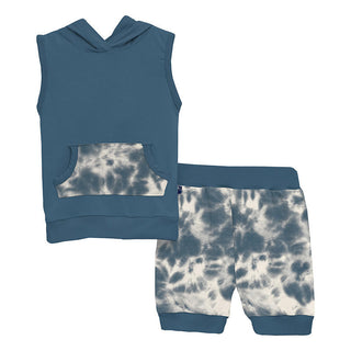 KicKee Pants Boy's Print Hoodie Tank Outfit Set - Deep Sea Tie Dye