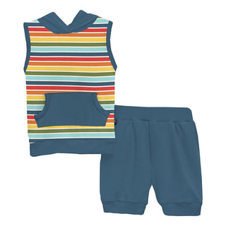 KicKee Pants Boy's Print Hoodie Tank Outfit Set - Groovy Stripe