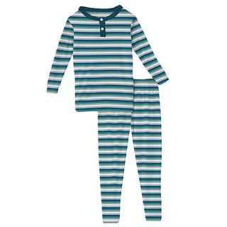 KicKee Pants Boys Print Long Sleeve Henley Pajama Set - Dino Stripe 15ANV