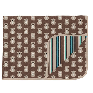 KicKee Pants Boys Print Quilted Toddler Blanket, Cocoa Teddy Bear and Dads Tie Stripe - One Size
