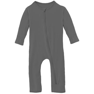 KicKee Pants Boy's Solid Bamboo Coverall with 2-Way Zipper - Pewter