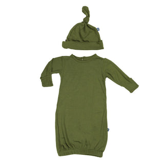 KicKee Pants Boys Solid Layette Gown and Single Knot Hat Set - Moss