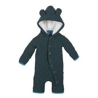 KicKee Pants Boy's Solid Quilted Hoodie Coverall with Sherpa-Lined Hood - Pine with Bay