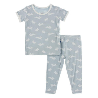 KicKee Pants Celebration Short Sleeve Pajama Set - Pearl Blue Bunny
