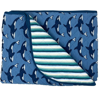 KicKee Pants Custom Print Quilted Throw Blanket, Dino Stripe and Parisian Blue Orca - One Size 15ANV