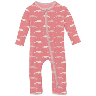 KicKee Pants Girl's Print Bamboo Coverall with 2-Way Zipper - Strawberry Narwhal