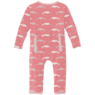 KicKee Pants Girl's Print Bamboo Coverall with 2-Way Zipper - Strawberry Narwhal