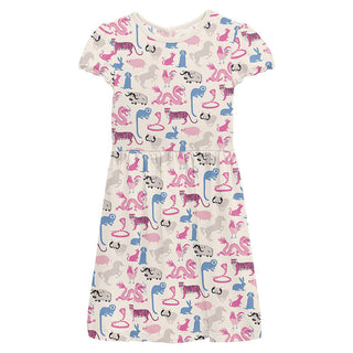 KicKee Pants Girl's Print Bamboo Flutter Sleeve Twirl Dress with Pockets - Natural Chinese Zodiac 