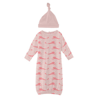 KicKee Pants Girl's Print Bamboo Layette Gown & Single Knot Hat Set - Baby Rose Mermaid