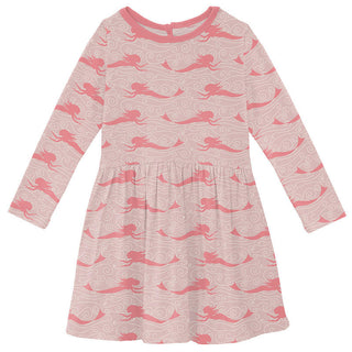 KicKee Pants Girl's Print Bamboo Long Sleeve Twirl Dress - Baby Rose Mermaid